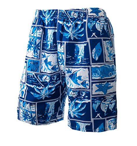 Fun Basics Mens Cool Design Lightweight Bathing Suit (RUNS SMALL)(Blue Oceanfont) L