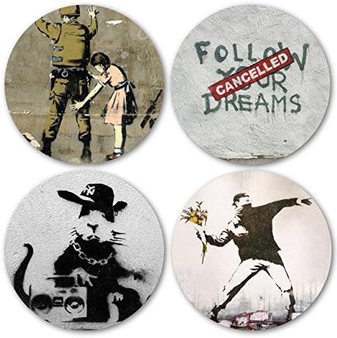 Coastero Absorbent Stone Coasters - BANKSY ART - Set of 4
