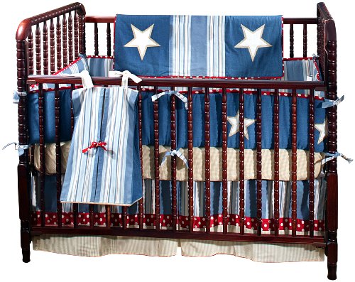 My Baby Sam Denim Star 4 Piece Crib Bedding Set - Denim Blue