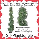 Artificial Outdoor Indoor Potted 5 foot 3 inch Cedar Spiral Topiary Tree Plant packed in peanuts
