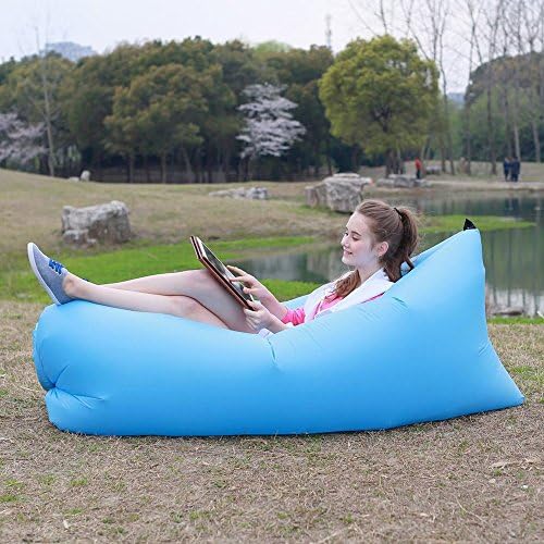 Convenient Outdoors Fast Inflatable Sleeping Bag Camping Sofa Beach Bed Lazy Chair (Blue)