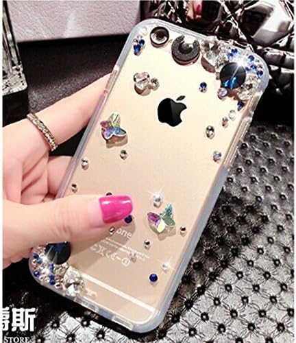 (Lighting Color can change) Thin-Thing® Bling Flower Butterfly Rhinestone LED Flash Light UP Remind Incoming Call Cases Cover For Smart Mobile Phones (Samsung Galaxy S6 Edge G925, Blue)