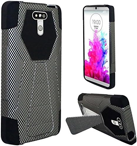For LG G5 Rubberized Design Dual Layer Hybrid T Kickstand Cover Case - Carbon Fiber+Black