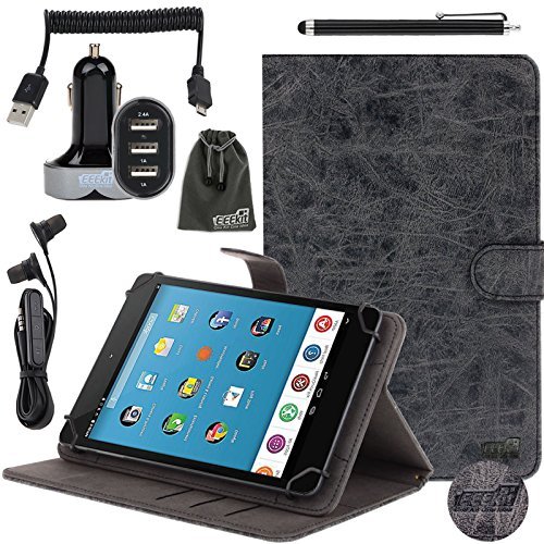 EEEKit 5 in 1 Starter Kit for RealPad AARP 7.85 Tablet,Folio Flip Rotating PU Leather Cover Case,Earphone Headset,3 Port Car Charger, Charging Cable