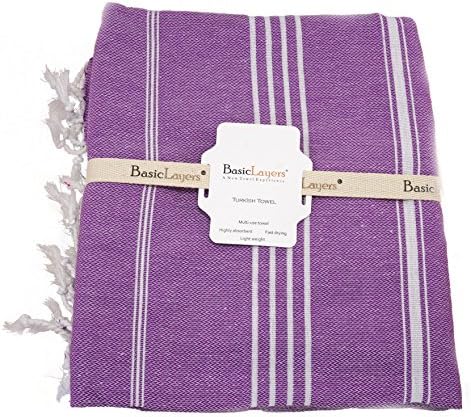 Basic Layers 100% Cotton Pestemal Turkish Bath Towel, 37x70", Purple