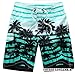 Men's Coconut Tree Printed Stripe Beach Shorts Swim Trunks Blue Asian XL
