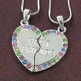 Necklace Forever Best Friend BFF Heart Two Pendant