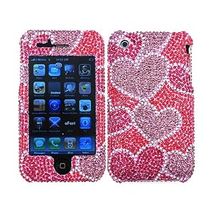 Hearts Pink Bling Rhinestone Faceplate Diamond Crystal Hard Skin Case Cover for iPhone 1