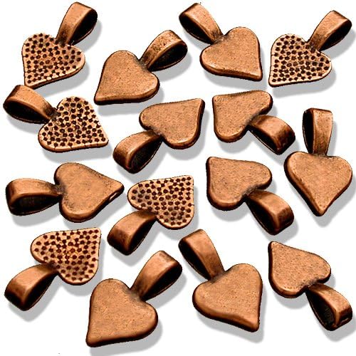 25 Small Spider Antique Copper Plated Heart Pendant Bails - Glue On. Great for Making Dichroic, Glass &amp; Wooden Tile Jewelry. Fits Aanraku Leather Cords.