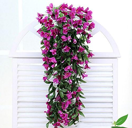 2.6 Ft Artificial Silk Wisteria Garland Plants lily Vine Flowers hanging flowers bracketplant Floral Wedding Party Wall Home balcony Decor (purple)