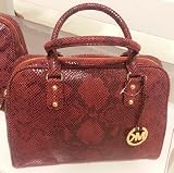 Michael Kors Large Signature Python Embossed Red Leather Satchel