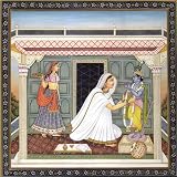 Mirabai Adorning Beloved Lord Krishna with a Garland - Water Color Painting on Paper - Artist: Kaila