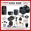 Canon EOS 60D DSLR Camera Kit with 3 Canon lenses: Featuring Canon EF-S 18-55mm f/3.5-5.6 IS II + Canon Normal EF 50mm f/1.8 II + Canon Zoom Telephoto EF 75-300mm f/4.0-5.6 III Autofocus Lens, Also Includes: 0.45x High Definition Wide Angle Lens & 2x Telephoto HD Lens, 3 Piece Filter Kit & 4 Piece Macro Lens Kit, Extra LE-E6 Replacement Battery & Travel Charger, 32GB SDHC Memory Card & Reader, Deluxe Backpack, Dedicated Flash and Much More...
