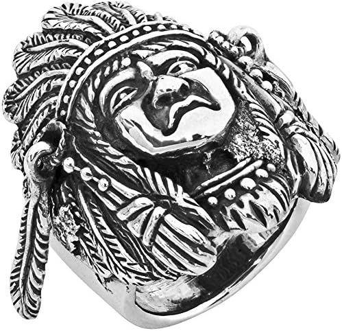 Large Indian Head .925 Sterling Silver Ring - 12