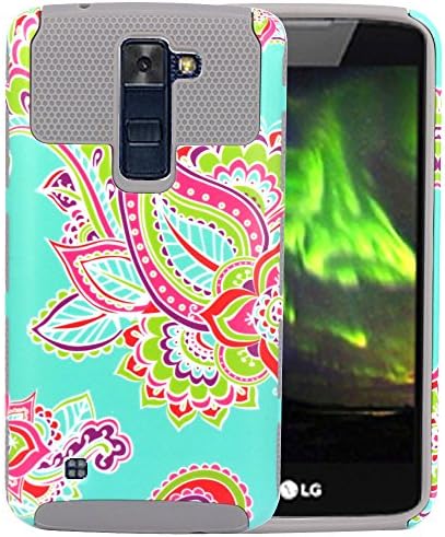 LG K7 Case,CNCASE Flower Style Dual Layer 2-Piece Peony Style Hybrid Hard Shockproof Bumper Case Cover for LG K7 - Grey