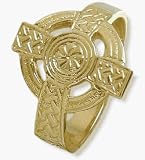 Men's 14 Karat Yellow Gold Religious Celtic Cross Ring - 8