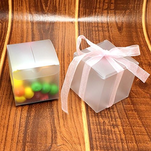 OurDecor Pack of 100 Scrub PVC Square Candy Boxes Party Wedding Favor Holder Chocolate Boxes Sweet Candy Bags