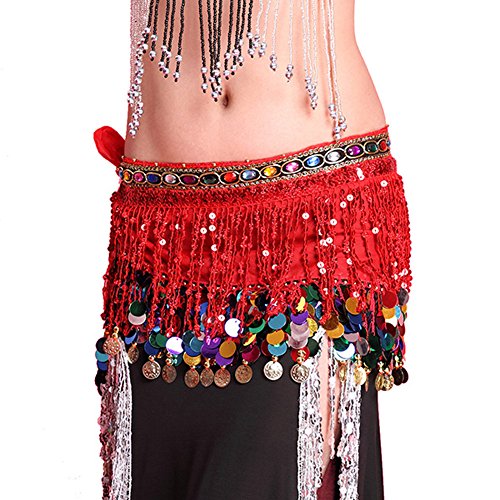 PanDaDa Chiffon Belly Dance Hip Scarf Coin Sequin Belt Skirt Tassel Hip Wrap