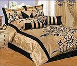 7 PC MODERN Black Taupe Flock Satin COMFORTER SET / BED IN A BAG - KING SIZ ....