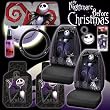 New 9 Pieces Disney Nightmare Before Christmas Jack Skellington Graveyard Car Auto Accessories Interior Combo Kit Gift Set - Front Floor Mats, Seat Covers, Steering Wheel Cover, Large Size Sunshade, Key Chain, Air-freshener and Travel Size Purple Slice