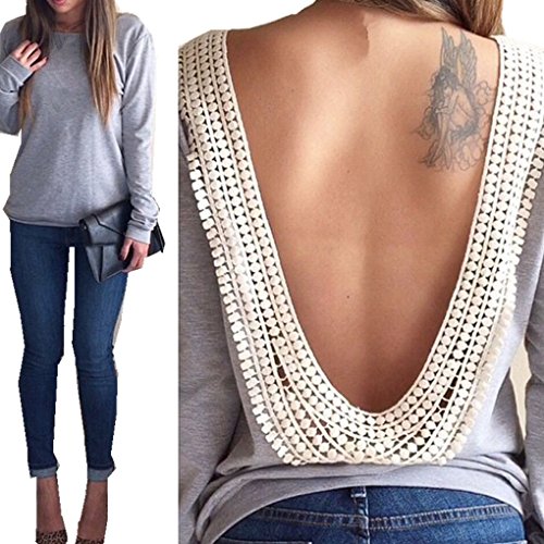 Women Blouse,Haoricu Fall New Sexy Backless Womens Long Sleeve Shirt Casual Blouse Tops