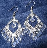 Sakas Silver Toned Chandelier Earrings with Dangling Acrylic Crystals - New !