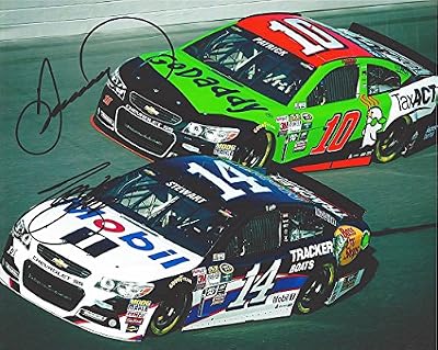 2X AUTOGRAPHED Tony Stewart & Danica Patrick 2015 Mobil 1 / GoDaddy Tax Act Racing (On-Track) Signed 8X10 Picture NASCAR Glossy Photo with COA
