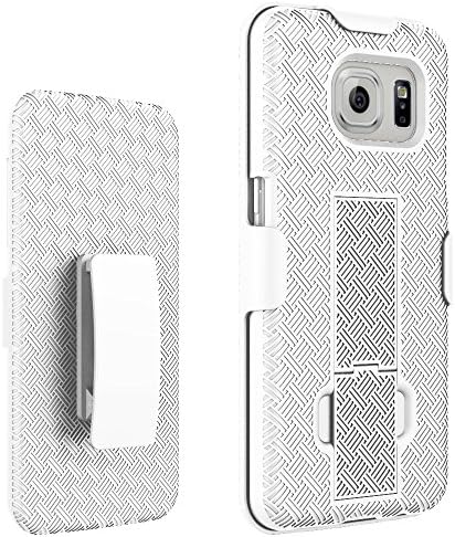 For Galaxy S7 Edge White Woven Holster Clip +Hard Shell w/ Stand Protector Case