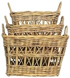 Natural Rattan Rectangle Laundry Baskets Set / 3 Large = 24" x 20" x 14"H