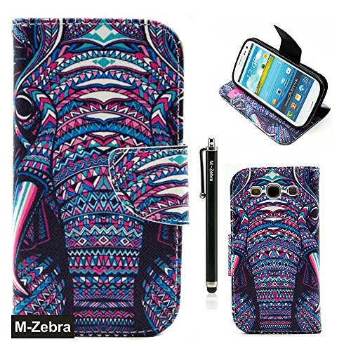 Galaxy S3 Case, M-Zebra Printed Series Light Color Design PU Leather Stand Wallet Type Magnet Design Flip Case Cover For Samsung Galaxy S3 i9300, with Screen Protectors+Stylus+Cleaning Cloth (Elephant 1)