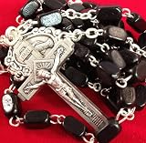 Black Wood Bead Catholic Rosary 15+7 Inches