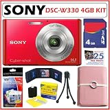 Sony DSC-W330 14.1MP Digital Camera with 4x Wide Angle Zoom with Digital Steady Shot Image Stabilization and 3.0 inch LCD in Red + 4GB Accessory Kit