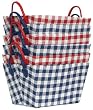 Bright Cotton Fabric Covered Medium Checked Cases with Leatherette Handles 15"x10"x9" Set of 6