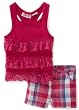 Young Hearts Baby-Girls Infant Knit Ruffle Top With Plaid Short Set