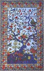 Blue Tree of Life Indian Bedspread, Twin Size