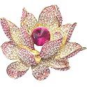 Lotus Dream Pink Crystal Diamante Petal Gold Tone Brooch Pin