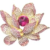 Lotus Dream Pink Crystal Diamante Petal Gold Tone Brooch Pin