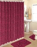 HOT PINK ZEBRA FABRIC SHOWER CURTAIN, FABRIC COVERED RINGS, AREA RUG & CONTOUR RUG SET - HOT PINK AND BLACK