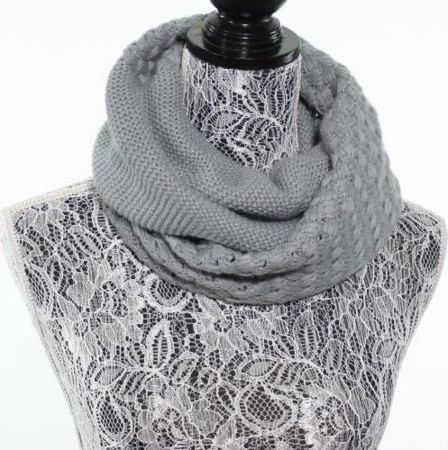 Chunky Knit Infinity Winter Loop Scarf for Women - Solid Colors - Grey - Elles Clothing
