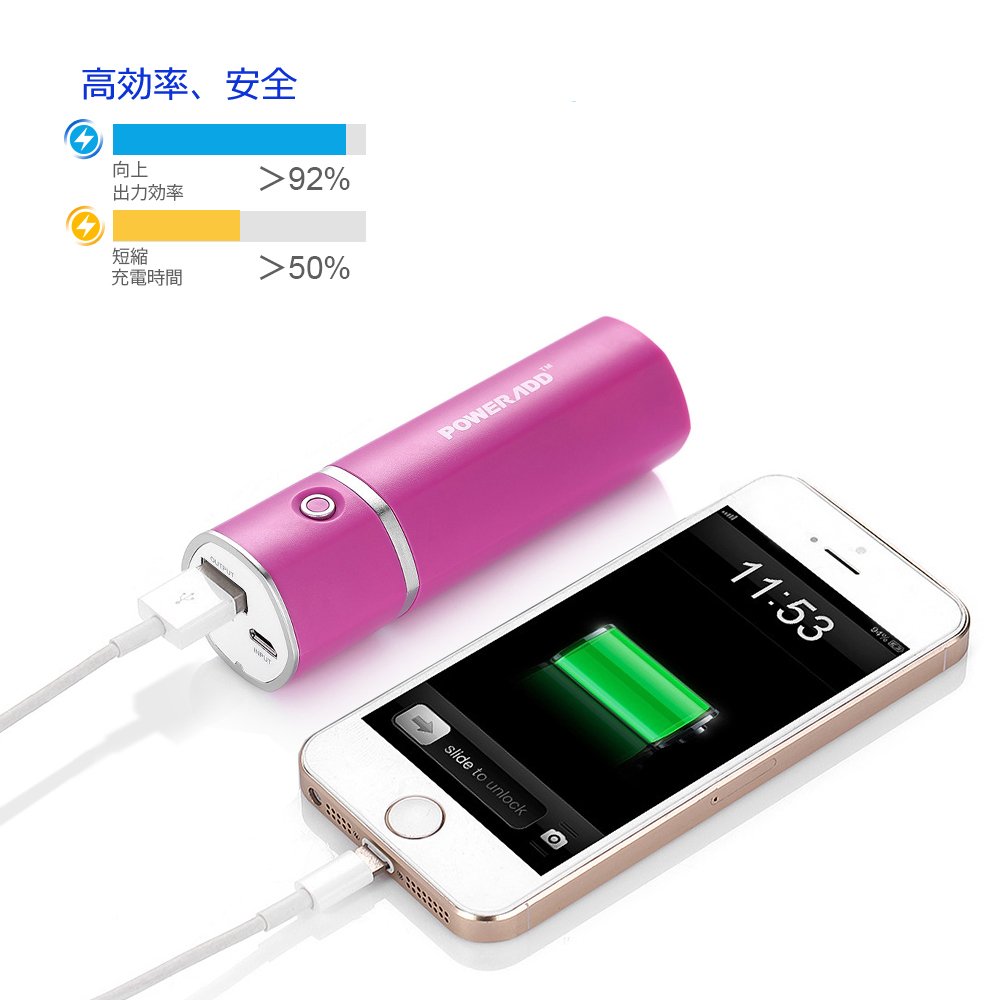 (パワーアド)Poweradd Slim2 5000mAhモバイルバッテリー 2.1Aスマート急速充電 小型 iPhone6 6s / iPhone5 5s 5c / iPad / Androidスマホ対応(ローズレッド)