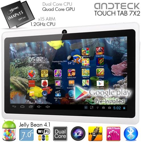 TouchTab 7" X2 Dual Core Google Android 4.1 Tablet PC, Quad Core GPU, HDMI, Bluetooth, Dual Camera, 512MB/4GB [Nov 2013] (7X2 White)