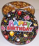 Gourmet Food : Scott's Cakes Garlic, Honey-Mustard, and Peanut Butter Pretzel Nuggets in a Large Happy Birthday Tin