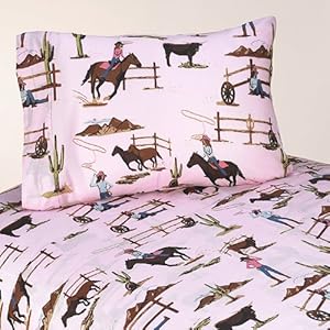3pc Twin Sheet Set For Western Cowgirl Bedding Collection - Cowgirl Horse Print