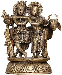 Krishna and Radha Brass Statue Love Gifts 6.5 x 4.25 x 10 inches (mst237)