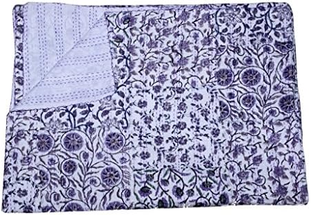 Twin Size HANDMADE REVERSIBLE PURE COTTON PRINTED KANTHA QUILT Multicolor Sari Indian Quilt -Kantha Quilt Quilted Bedspreads,throws,ralli,gudari Handmade Tapestery Reversible Bedding Made By luckyhandicraft