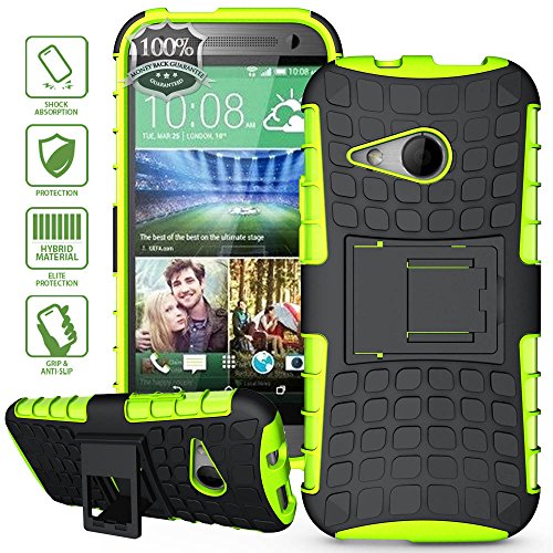 ElBolt 3 in 1 Hard Grenade Stand Gel Case with Stylus Pen and Screen Protector for HTC One Mini 2 / HTC One Remix / HTC M8 Mini - Neon Green