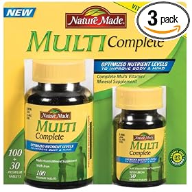Nature Made Multi Complete Vitamin and Mineral Supplement Tablets, 130-Count Bottles (Pack of 3)