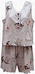 RocketWear Women's Broadway Cats Print Pink Cotton Knit Shortie Pajamas Set