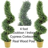 1 lot of 2 Artificial Outdoor Indoor Potted 4 foot Cypress Corkscrew Spiral Topiary Tree Plants with real natural wood trunk