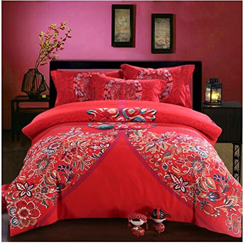 Andreannie ®King Size 3d Bedding Sets Chinese Style Buckle Phoenix Soft Sanding Brushed for Couples Gift 100% Cotton Material Extra-double 4pcs Set Duvet Cover Bed Sheet Pillowcase Without Comforter